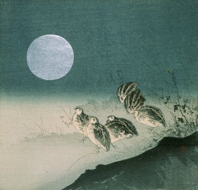 Quails and Full Moon by Tsukioka Kogyo
